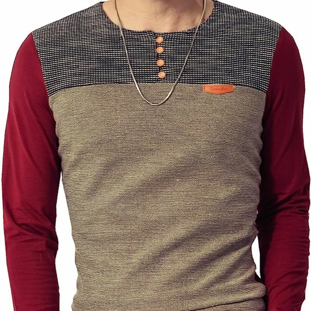 Mens Slim Fitted Casual Long-Sleeve Button T-Shirt